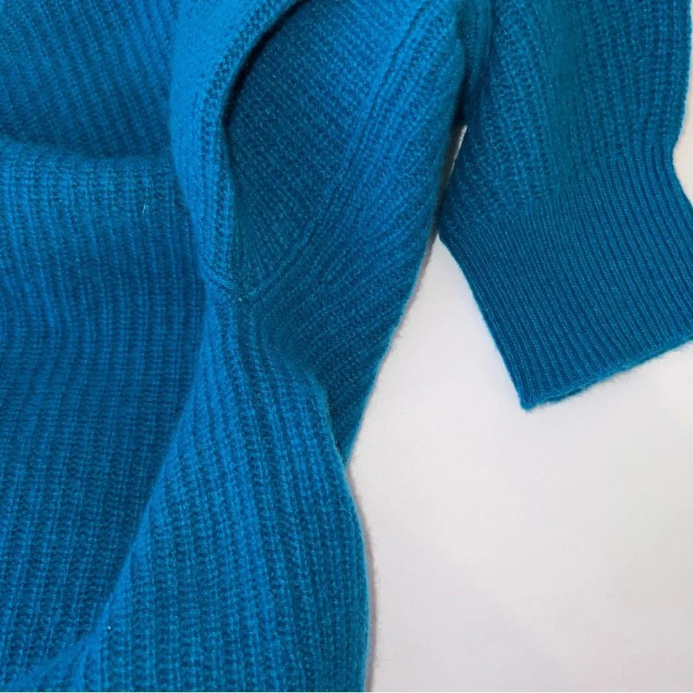 Sundance Catalog Acadia Cashmere Ribbed Long Sleeve Sweater Sea Blue Womens L - Picture 7 of 10